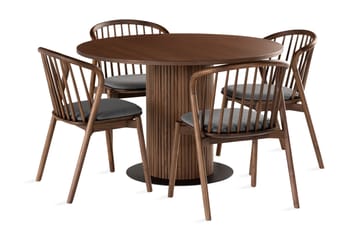 Noira Matgrupp 120 cm Rund inkl 4 Noira Stolar - Valnöt - Möbler - Bord & matgrupp - Matgrupp