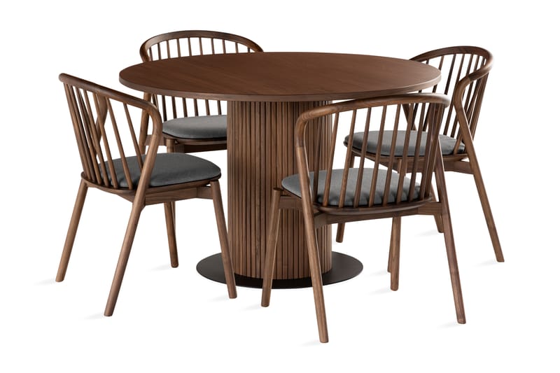 Noira Matgrupp 120 cm Rund inkl 4 Noira Stolar, Valnöt