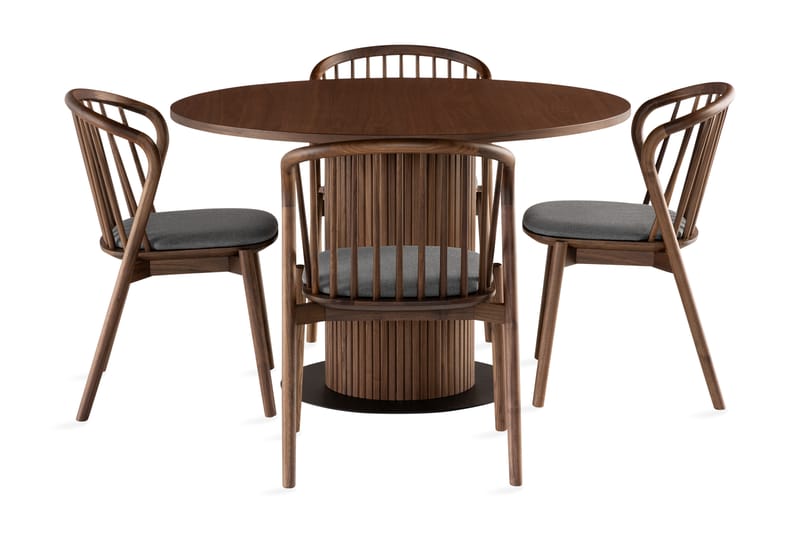 Noira Matgrupp 120 cm Rund inkl 4 Noira Stolar - Valnöt - Möbler - Bord & matgrupp - Matgrupp