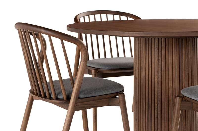 Noira Matgrupp 120 cm Rund inkl 4 Noira Stolar - Valnöt - Möbler - Bord & matgrupp - Matgrupp