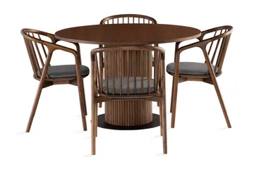 Noira Matgrupp 120 cm Runt Matbord med 4 Noira Stolar - Valnöt - Möbler - Bord & matgrupp - Matgrupp