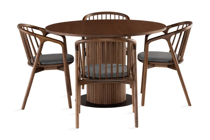 Noira Matgrupp 120 cm Runt Matbord med 4 Noira Stolar - Valnöt - Möbler - Bord & matgrupp - Matgrupp