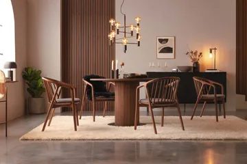 Noira Matgrupp 120 cm Runt Matbord med 4 Noira Stolar - Valnöt - Möbler - Bord & matgrupp - Matgrupp