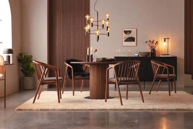 Noira Matgrupp 120 cm Runt Matbord med 4 Noira Stolar - Valnöt - Möbler - Bord & matgrupp - Matgrupp