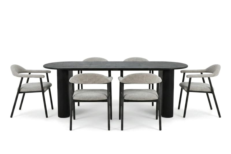Noira Matgrupp 220-320 cm förlängningsbart i Svart med 6 Ronja Matstolar - Beige/Svart - Möbler - Bord & matgrupp - Matgrupp