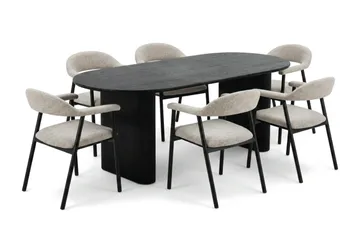 Noira Matgrupp 220-320 cm förlängningsbart i Svart med 6 Ronja Matstolar - Beige/Svart - Möbler - Bord & matgrupp - Matgrupp