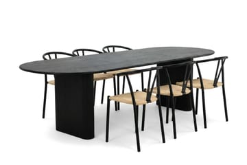 Noira Matgrupp förlängningsbart 220-320 cm Svart med 6 Elysia Matstolar - Möbler - Bord & matgrupp - Matgrupp