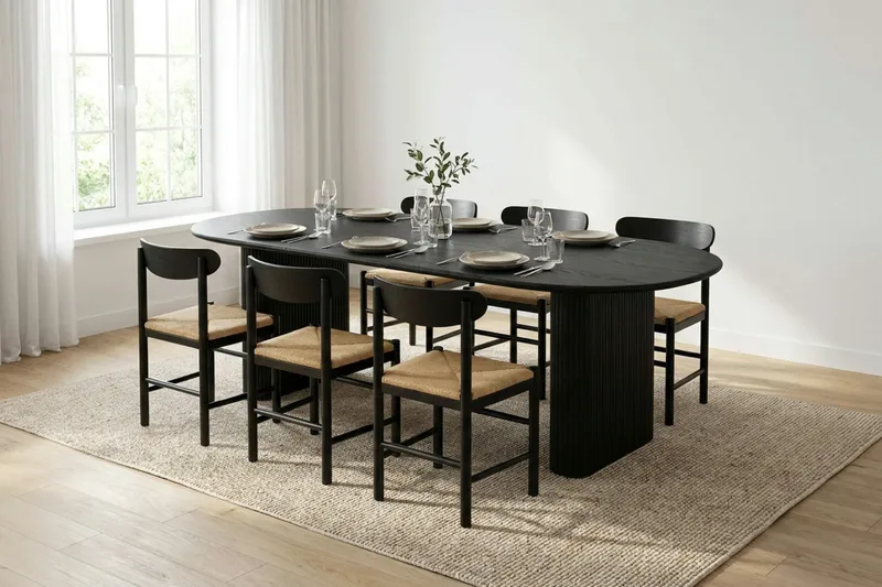 Noira Matgrupp förlängningsbart 220-320 cm Svart med 6 Malte Matstolar - Möbler - Bord & matgrupp - Matgrupp