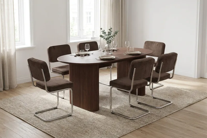 Noira Matgrupp rektangulärt 180 cm Valnöt med 6 Milva Matstolar - Valnöt - Möbler - Bord & matgrupp - Matgrupp