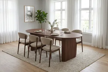 Noira Matgrupp rektangulärt 180 cm Valnöt med 6 Nala Matstolar - Valnöt - Möbler - Bord & matgrupp - Matgrupp