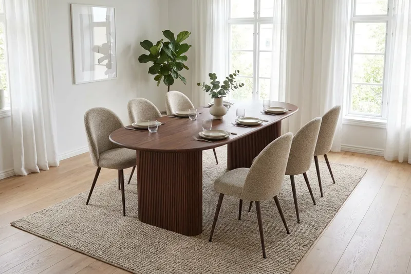 Noira Matgrupp rektangulärt 180 cm Valnöt med 6 Nibe Plus Matstolar - Valnöt - Möbler - Bord & matgrupp - Matgrupp