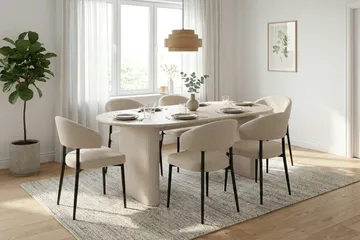 Noira Matgrupp rektangulärt 220 cm Vitlaserad med 6 Sawako Matstolar - Vitlaserad - Möbler - Bord & matgrupp - Matgrupp