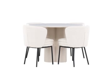 Matgrupp Olivia 110 cm Rund med 4 Agnes stolar - Beige/Vit - Möbler - Bord & matgrupp - Matgrupp