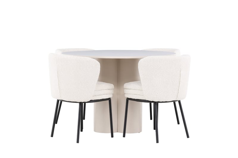Matgrupp Olivia 110 cm Rund med 4 Agnes stolar - Beige/Vit - Möbler - Bord & matgrupp - Matgrupp