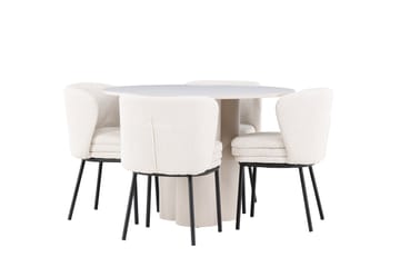 Matgrupp Olivia 110 cm Rund med 4 Agnes stolar - Beige/Vit - Möbler - Bord & matgrupp - Matgrupp
