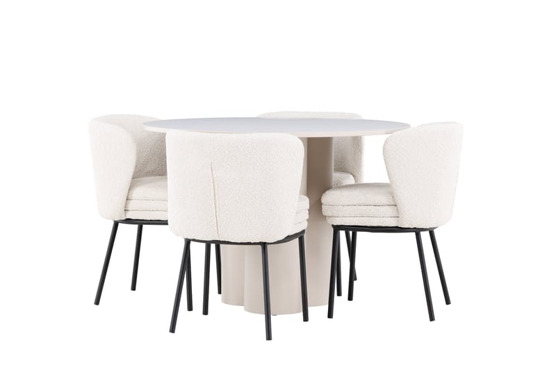 Matgrupp Olivia 110 cm Rund med 4 Agnes stolar - Beige/Vit - Möbler - Bord & matgrupp - Matgrupp