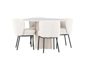 Matgrupp Olivia 110 cm Rund med 4 Agnes stolar - Beige/Vit - Möbler - Bord & matgrupp - Matgrupp