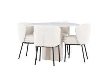 Matgrupp Olivia 110 cm Rund med 4 Agnes stolar - Beige/Vit - Möbler - Bord & matgrupp - Matgrupp