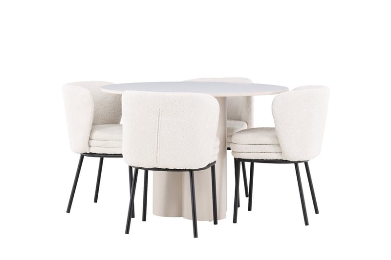 Matgrupp Olivia 110 cm Rund med 4 Agnes stolar - Beige/Vit - Möbler - Bord & matgrupp - Matgrupp