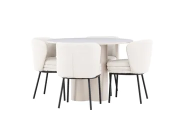 Matgrupp Olivia 110 cm Rund med 4 Agnes stolar - Beige/Vit - Möbler - Bord & matgrupp - Matgrupp