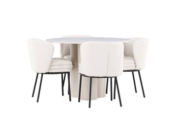 Matgrupp Olivia 110 cm Rund med 4 Agnes stolar - Beige/Vit - Möbler - Bord & matgrupp - Matgrupp