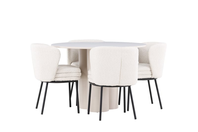 Matgrupp Olivia 110 cm Rund med 4 Agnes stolar - Beige/Vit - Möbler - Bord & matgrupp - Matgrupp