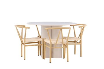 Matgrupp Olivia 110 cm Rund med 4 Alfons stolar - Beige/Beige - Möbler - Bord & matgrupp - Matgrupp