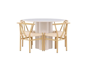 Matgrupp Olivia 110 cm Rund med 4 Alfons stolar - Beige/Beige - Möbler - Bord & matgrupp - Matgrupp