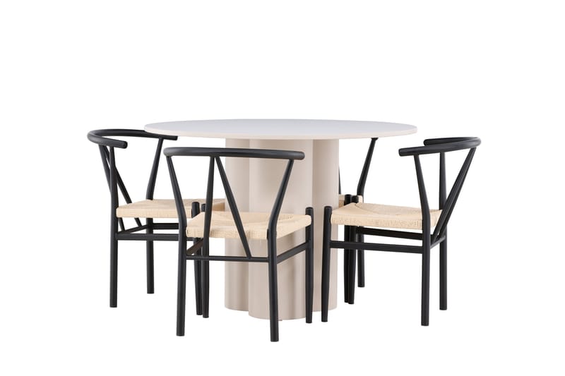Matgrupp Olivia 110 cm Rund med 4 Alfons stolar - Beige/Svart - Möbler - Bord & matgrupp - Matgrupp