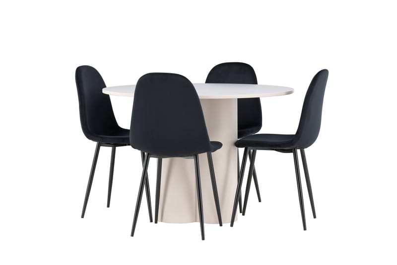 Matgrupp Olivia 110 cm Rund med 4 Polar stolar, Beige/Svart