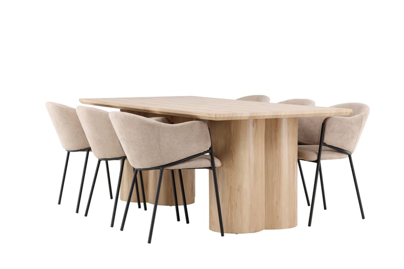 Matgrupp Olivia 210 cm Rektangulär med 6 Evelina stolar, Whitewash/Beige