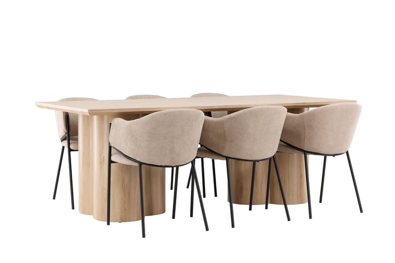 Matgrupp Olivia 210 cm Rektangulär med 6 Evelina stolar - Whitewash/Beige - Möbler - Bord & matgrupp - Matgrupp