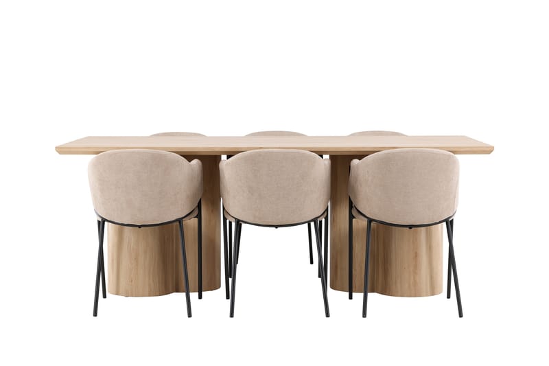 Matgrupp Olivia 210 cm Rektangulär med 6 Evelina stolar - Whitewash/Beige - Möbler - Bord & matgrupp - Matgrupp