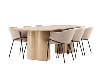 Matgrupp Olivia 210 cm Rektangulär med 6 Evelina stolar - Whitewash/Beige - Möbler - Bord & matgrupp - Matgrupp