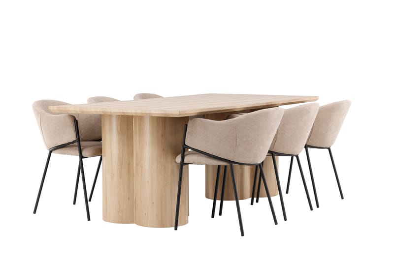 Matgrupp Olivia 210 cm Rektangulär med 6 Evelina stolar - Whitewash/Beige - Möbler - Bord & matgrupp - Matgrupp