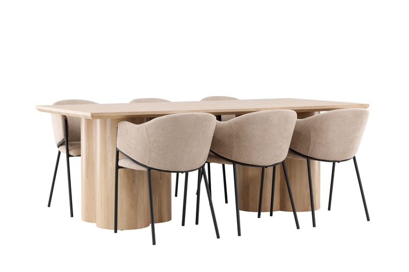 Matgrupp Olivia 210 cm Rektangulär med 6 Evelina stolar - Whitewash/Beige - Möbler - Bord & matgrupp - Matgrupp