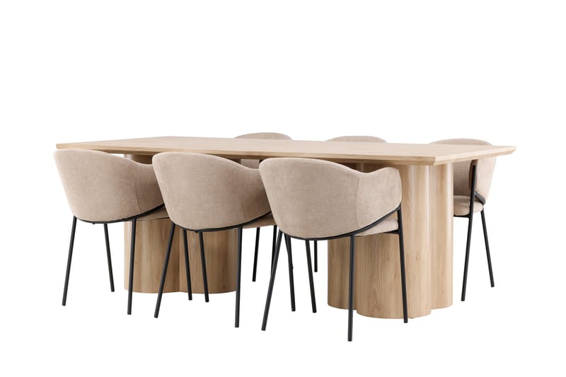 Matgrupp Olivia 210 cm Rektangulär med 6 Evelina stolar - Whitewash/Beige - Möbler - Bord & matgrupp - Matgrupp