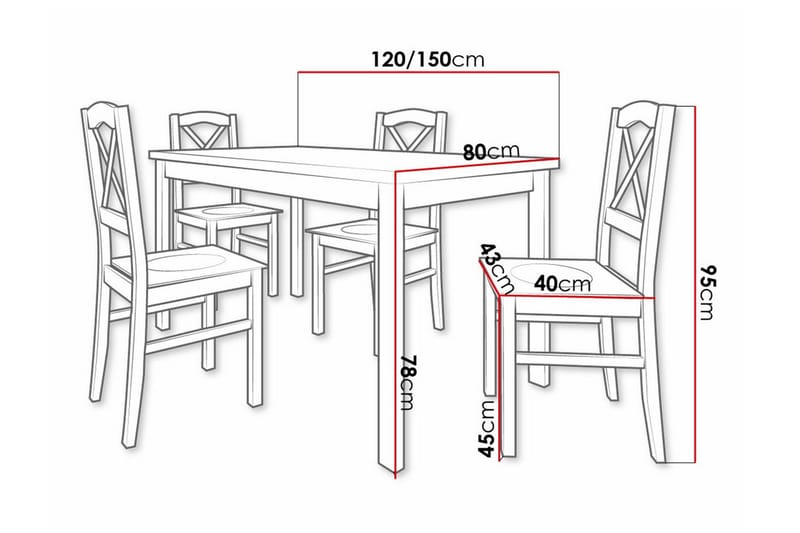 Patrickswell Rektangulär Utdragbar Matgrupp 120–150 cm – Matbord med Ekutseende och 4 Matstolar med Kryssrygg i Trä - Svart|Ljusbrun - Möbler - Bord & matgrupp - Matgrupp