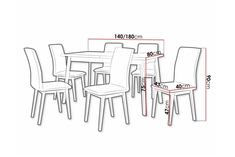 Patrickswell Rektangulär Utdragbar Matgrupp 140–180 cm – Matbord med Ekutseende och 6 Klädda Matstolar med Raka Ben - Svart|Beige|Natur - Möbler - Bord & matgrupp - Matgrupp