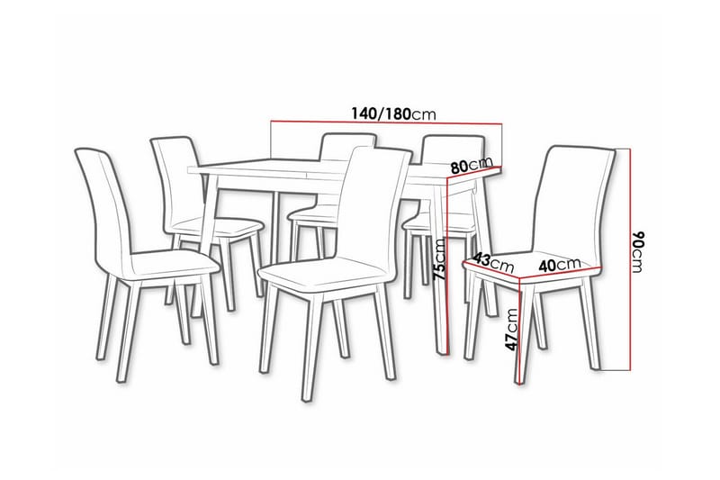 Patrickswell Rektangulär Utdragbar Matgrupp 140–180 cm – Matbord med Ekutseende och 6 Klädda Matstolar med Raka Ben - Vit|Beige|Brun - Möbler - Bord & matgrupp - Matgrupp
