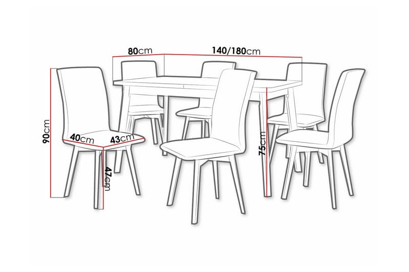 Patrickswell Rektangulär Utdragbar Matgrupp 140–180 cm – Matbord med Ekutseende och 6 Klädda Matstolar med Vinklade Ben - Svart|Beige|Natur - Möbler - Bord & matgrupp - Matgrupp