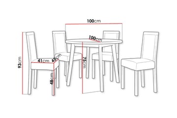 Patrickswell Rund Matgrupp 100 cm – Matbord med Ekutseende och 4 Matstolar med Klädd Rygg i Trä - Svart - Möbler - Bord & matgrupp - Matgrupp