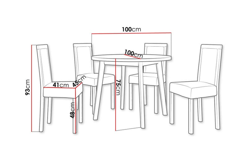 Patrickswell Rund Matgrupp 100 cm – Matbord med Ekutseende och 4 Matstolar med Klädd Rygg i Trä - Svart - Möbler - Bord & matgrupp - Matgrupp