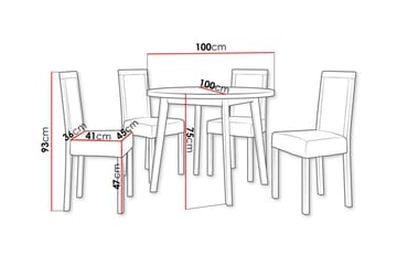 Patrickswell Rund Matgrupp 100 cm – Matbord med Ekutseende och 4 Matstolar med Klädd Rygg i Trä - Svart|Grå - Möbler - Bord & matgrupp - Matgrupp