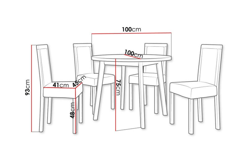 Patrickswell Rund Matgrupp 100 cm – Matbord med Ekutseende och 4 Matstolar med Klädd Rygg i Trä - Svart|Mörkgrå - Möbler - Bord & matgrupp - Matgrupp