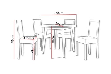 Patrickswell Rund Matgrupp 100 cm – Matbord med Ekutseende och 4 Matstolar med Klädd Rygg i Trä - Vit|Beige - Möbler - Bord & matgrupp - Matgrupp