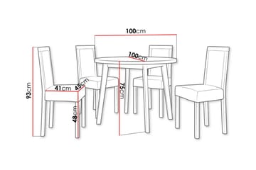 Patrickswell Rund Matgrupp 100 cm – Matbord med Ekutseende och 4 Matstolar med Klädd Rygg i Trä - Vit|Mörkgrå - Möbler - Bord & matgrupp - Matgrupp