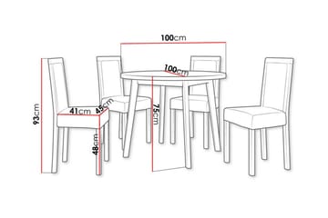 Patrickswell Rund Matgrupp 100 cm – Matbord med Ekutseende och 4 Matstolar med Klädd Rygg i Trä - Vit|Svart - Möbler - Bord & matgrupp - Matgrupp