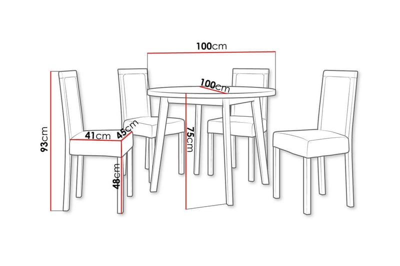 Patrickswell Rund Matgrupp 100 cm – Matbord med Ekutseende och 4 Matstolar med Klädd Rygg i Trä - Vit|Svart - Möbler - Bord & matgrupp - Matgrupp