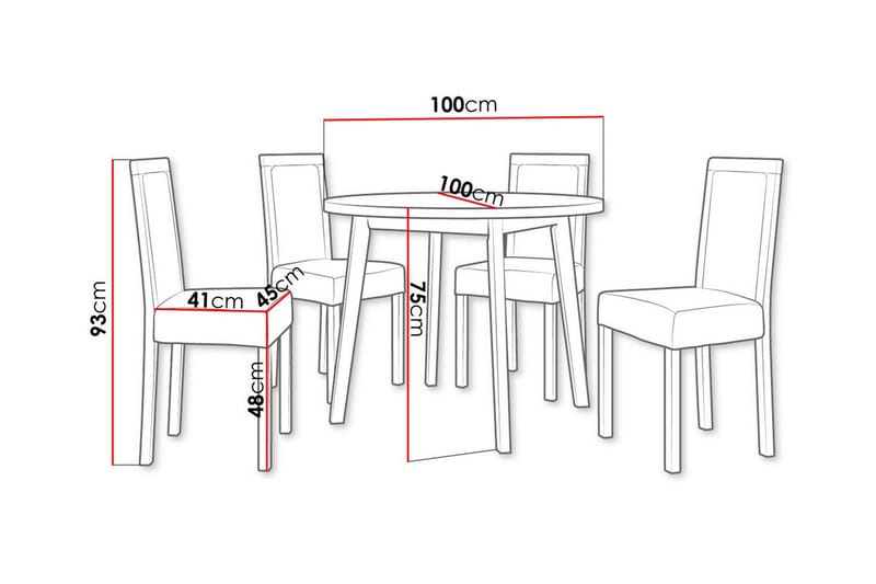 Patrickswell Rund Matgrupp 100 cm – Matbord med Vit Skiva och 4 Matstolar med Klädd Rygg i Trä - Svart|Beige - Möbler - Bord & matgrupp - Matgrupp